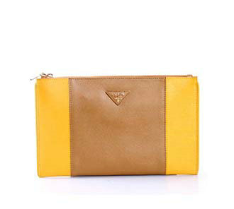 2014 Prada Saffiano Calf Leather Clutch BP625 yellow&tan for sale - Click Image to Close